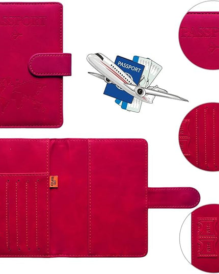 Passport Holder for Travel Passport Holder with Card Slots Holder Passport Case Passport cover for Women and Men Passport Wallet Travel Essentials and Accessories (Buckle, Red)