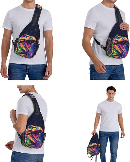 Animal Face Sling Bag Crossbody Bags Chest Bag Backpack for Travel Running and Hiking for Men Women Colorful Dinosaurs