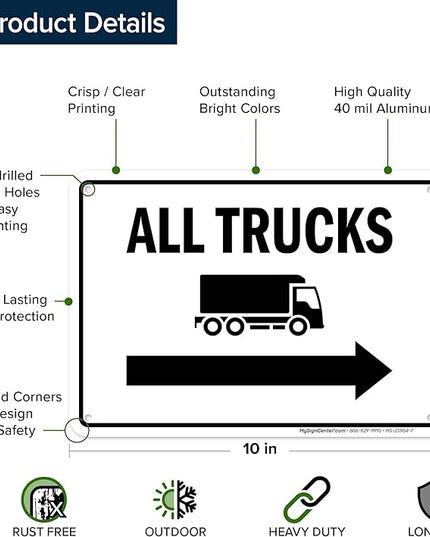 All trucks With Right Arrow Sign, 10x7 Inches, Rust Free .040 Aluminum, Fade Resistant, Made in USA by My Sign Center