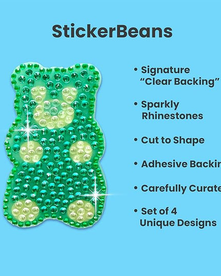 StickerBeans® Rhinestone Stickers - Sweet Tooth 4-Pack, 2” x 2” Unique Sparkly Cut-to-Shape for Collecting, Trading, Decorating Laptops, Phone Cases, Scrapbooks - Kids, Teens, Adults