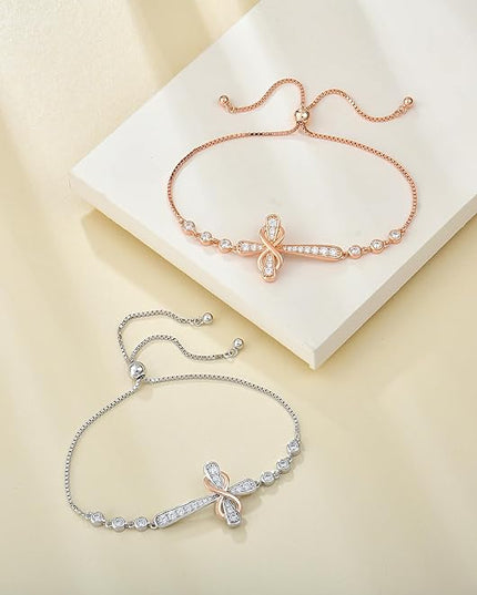 YL Cross Bracelet 925 Sterling Silver Infinity Sideways Link Bracelet Birthstone Jewelry for Women