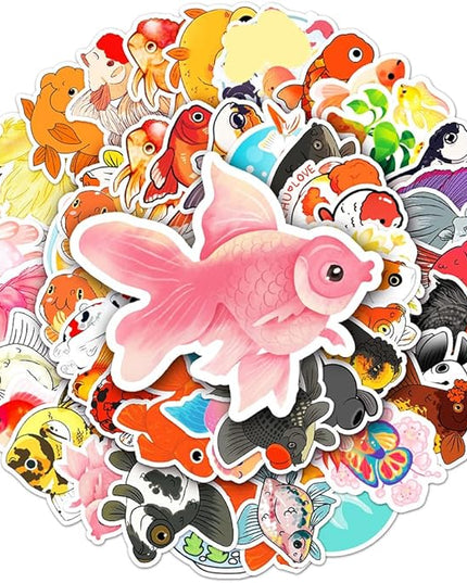 Cute Goldfish Vinyl Stickers, 50 PCS Waterproof Fish Decals for Laptops, Scrapbooking, Notebooks, Water Bottles, Suitcases, Phones & DIY Decor