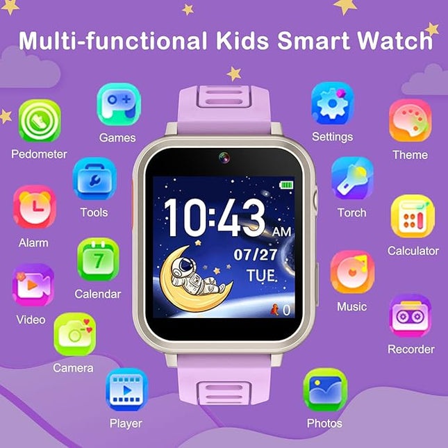 Kids Smart Watch Girls Ages 4-12, Smart Watch for Kids with HD Touch Screen 39 Games Camera Video Alarm Music Pedometer Flashlight 12/24 hr Educational Toys Birthday Gifts for Girls Age 6 7 8 9 10