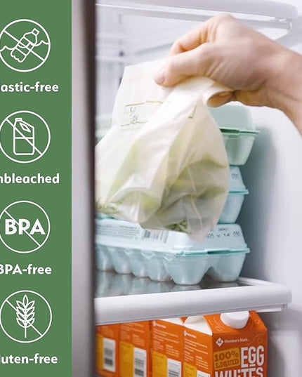 100% Compostable Food Storage Bags [Quart 100 Pack] Eco-Friendly Freezer Bags, Resealable Bags, Heavy-Duty, Reusable, Off-White by Earth's Natural Alternative