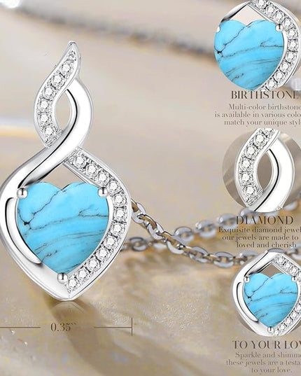 FANCIME 14K Solid White Gold Heart Birthstone Necklace with Diamond Pendent Birthday Gifts for Mom Women, Sterling Silver Chain 16" + 2" Extender
