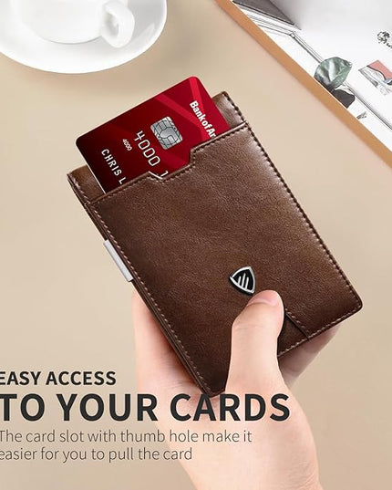 RUNBOX Mens Slim Wallet with Money Clip RFID Blocking Bifold Credit Card Holder for Men with Gift Box