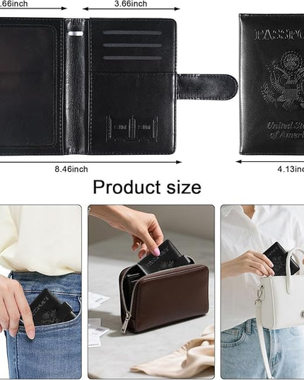 Sizobi Passport Holder for Travel, RFID Passport Cover Wallet for Women Men, Leather Passport Book Card Holder Case for International Travel Must Haves Accessories, Cruise Ship Essentials Gifts, Black