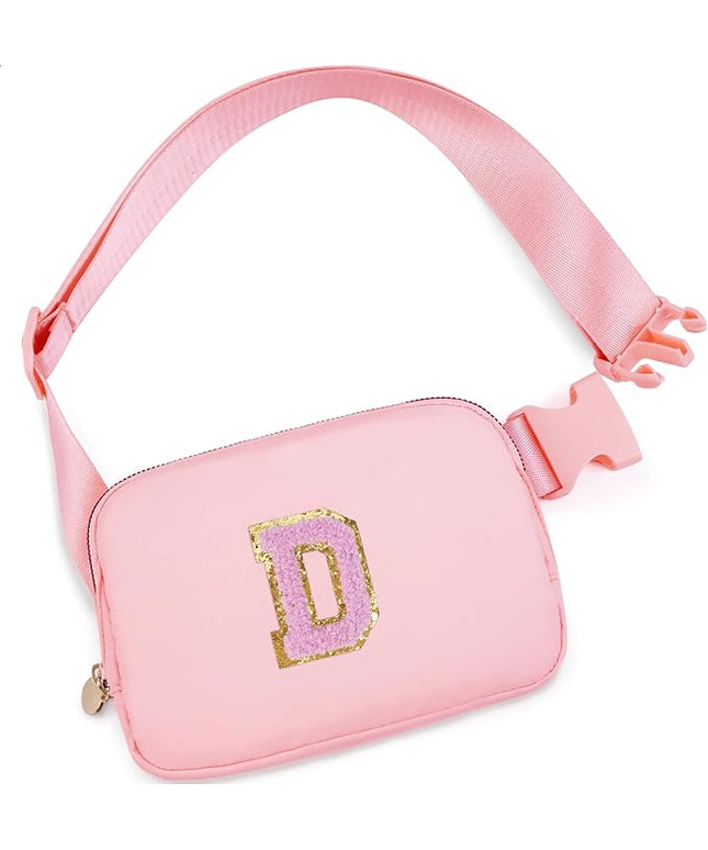 Uygafly Personalized Belt Bag for Women Girls - Fashion Mini Waist Packs with Adjustable Strap - Trendy Travel Fanny Pack Crossbody Bags with Initial Letter - Teen Gifts | Peach,D