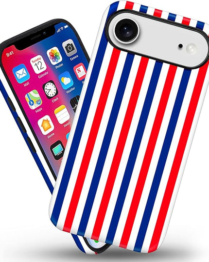 Magnetic for iPhone 17 Air Case Cute Stripes Phone Case, Shockproof Slim TPU and Hard PC Protective Phone Cover Compatible with MagSafe Designed for Women Girls, Red and Blue
