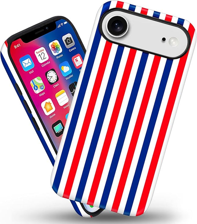 Magnetic for iPhone 17 Air Case Cute Stripes Phone Case, Shockproof Slim TPU and Hard PC Protective Phone Cover Compatible with MagSafe Designed for Women Girls, Red and Blue