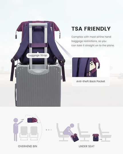 LOVEVOOK Laptop Backpack for Women, 17.7 Inch Work Laptop Bag with USB Port, Fashion Teacher Nurse Backpack Purse, Waterproof Travel Computer Backpack with Organizer Bag, 2pcs, Blue-Purple