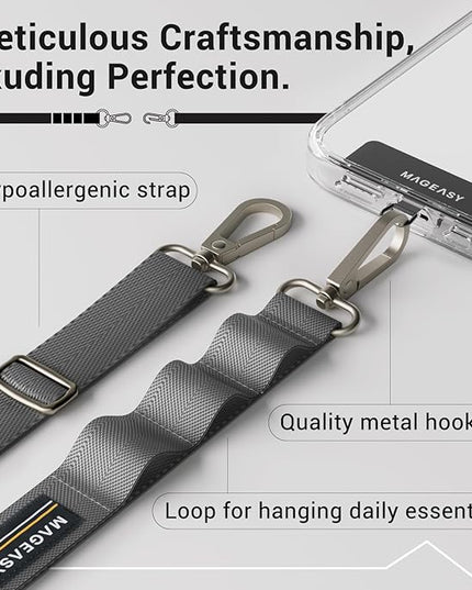 MAGEASY Universal Cell Phone Lanyard Crossbody - Anti-Theft Crossbody Phone Strap for iPhone 16 Pro Max & Most Smartphones, for Men & Women | 20mm (Concrete Gray)