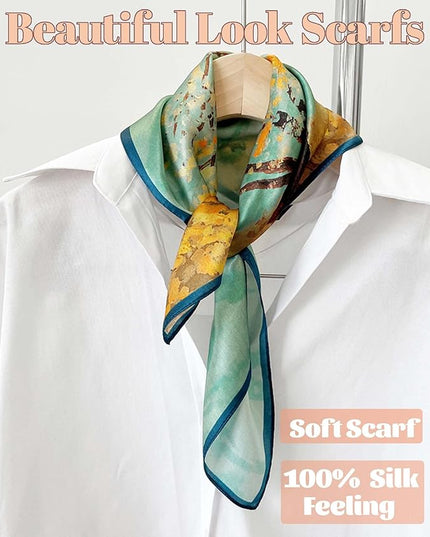 kcctoo 27.5" Mulberry Silk Feeling Head Scarf Women's Fashion Square Neck Satin Scarfs for Bag Hair Scarves Gift