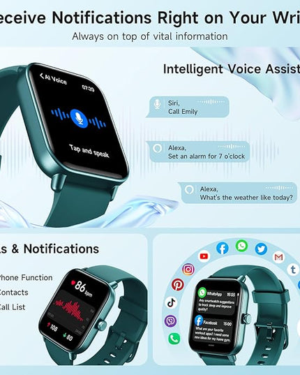 Smart Watch for Women Android iPhone, Alexa Built-in, 1.8" Smartwatch with Heart Rate/SpO2/Sleep Monitor, IP68 Waterproof Activity Fitness Tracker with Bluetooth Call, 100+ Sport Mode, DarkGreen