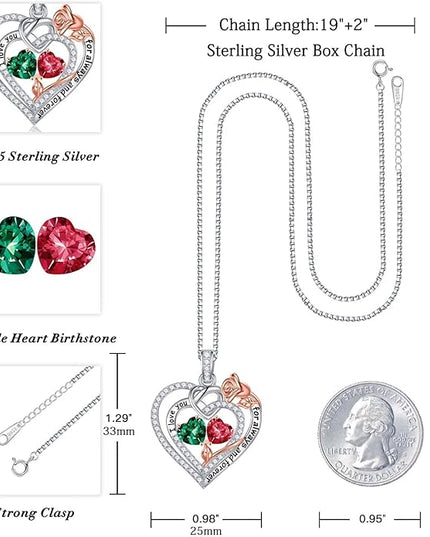 Iefil Christmas Gifts for Wife Women - 925 Sterling Silver Double Birthstone Necklace, Anniversary Birthday Gifts for Women, Jewelry Gift for Wife Girlfriend Mom Her