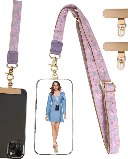 LEMEDE Phone Charm Lanyard, Gold Buckle Adjustable Crossbody and Wrist Strap with 2pcs 360-Degree Rotatable Phone Pad