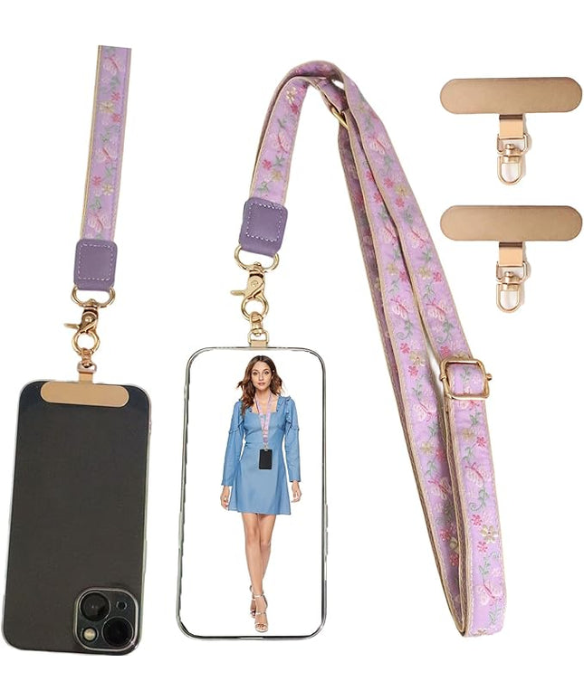 LEMEDE Phone Charm Lanyard, Gold Buckle Adjustable Crossbody and Wrist Strap with 2pcs 360-Degree Rotatable Phone Pad