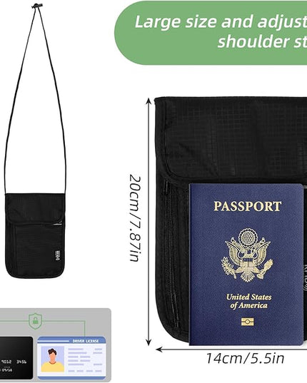 Travel Neck Wallet,Black Rfid Blocking Passport Holder,Wear Resistant Neck Pouch,Security Lightweight Passport Wallets for Women Men (7.87" x 5.5")
