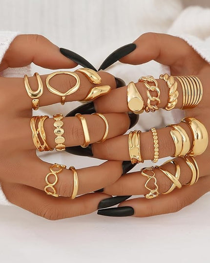 KISS WIFE Goldenen Silvery Black Kunckle Rings Set for Women, Dainty Simple Trendy Cute Stackable Finger Rings Pack, Perfect for Stacking Layering on Thumb and Knuckle, Mixed Size, Jewelry Gift