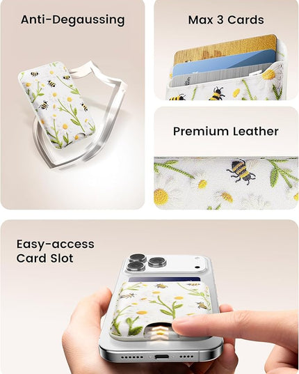 Magnetic Mag-safe Wallet Cell Phone Card Holder for Phone Case with Mag-Safe, Stronger Magnetic RFID Leather Phone Wallet Stick on for iPhone 17/16/15/14/13/12 Series, Fit 3 Cards