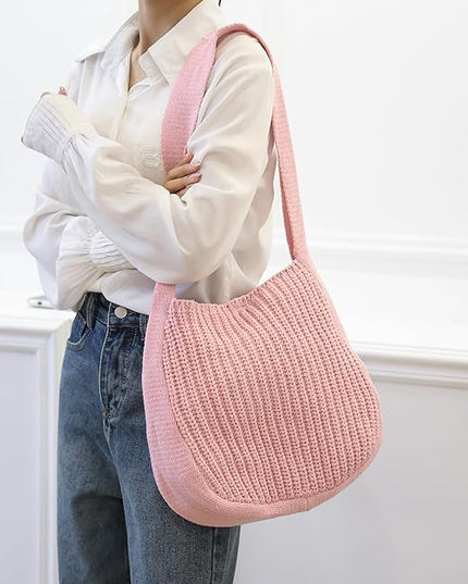 ENBEI Women's Crochet Tote Bag Knit Shoulder bag,Aesthetic Bag,Cute Eco-Friendly Tote for Travel,Daily Use,Gift Box Packaging