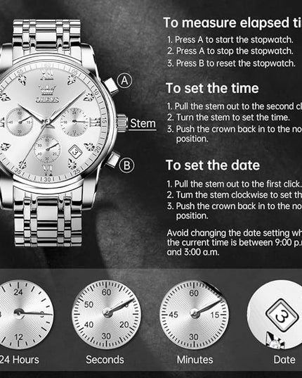 OLEVS Men's Luxury Watch Waterproof Luminous Easy Read Chronograph Watches Full Gold/White Dail/Black Face with Calendar Wristwatch