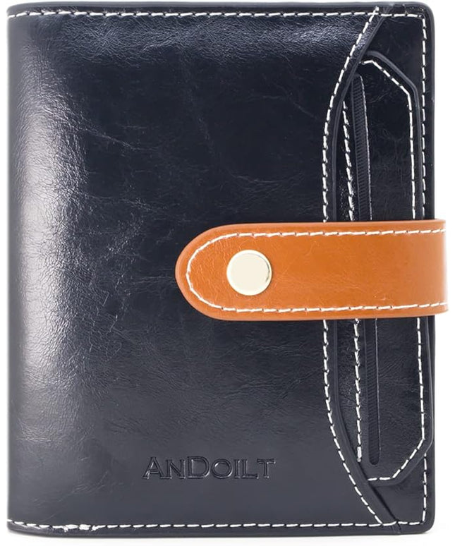 ANDOILT Wallets for Women Genuine Leather Small Bifold Wallet RFID Blocking Card Case Purse with ID Window Coin Pocket | Small, RFID Blocking, Card Case, Purse, with ID Window, Coin Pocket