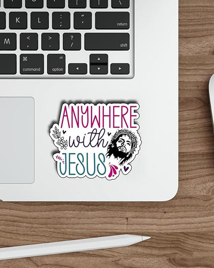 (3Pcs) Anywhere with Jesus Stickers Christian Inspirational Bible Verse Quote Religious Scripture Prayer Gifts Waterproof Vinyl Decal Kindle Water Bottle Bumper Car Hard Hat Phone Laptop - 3x2.5