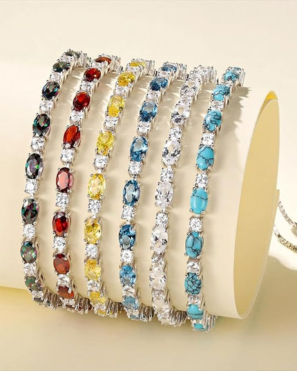 FANCIME Birthstone Tennis Bracelets Sterling Silver Bolo Tennis Bracelets Charm Fine Jewelry Birthday Gifts for Women Mom Wife Her