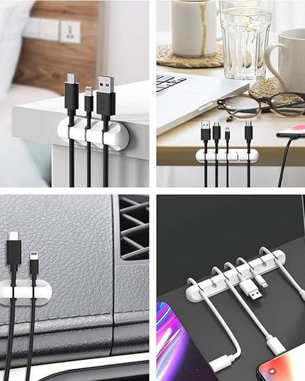 Cord/Cable Organizer White Cord Holder, Wire Organizer USB Cable Management Cord Keeper, 3 Packs Cable Clips for Car Home and Office (7, 5, 3 Slots)