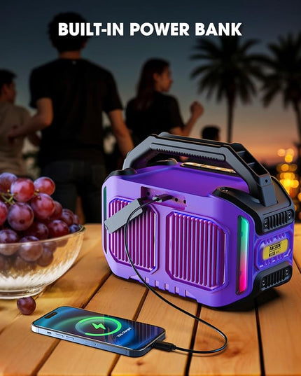 Speakers Bluetooth Wireless: 80W(Peak) Loud Speaker with Bass, 20H Playtime, IPX6 Waterproof, Large Jobsite Speakers for Work, Outdoor, Workshop, Garage, Portable Speaker with TWS (Purple)