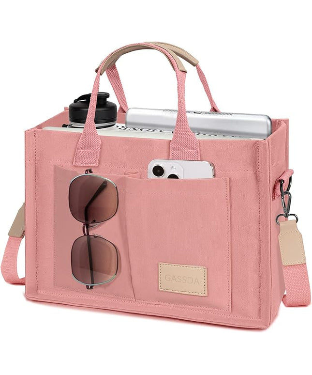 Canvas Tote Bag for Women Crossbody Work Purse with Pockets Top Handle Handbag Satchel Bags for Travel Nurse Teacher