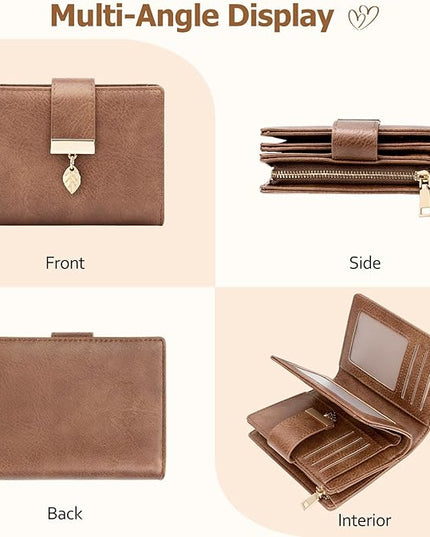 HUANLANG Small Wallets for Women Rfid Blocking Leather Bifold Credit Card Holder Ladies Wallet Zipper Pocket with ID Window