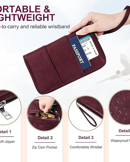 Family Passport Holder Wallet with Zipper, RFID Blocking Travel Document Organizer, PU Leather Passport Wallet for Women Men, Passport Cover Travel Wallet for Boarding Pass, ID, Money, Tickets