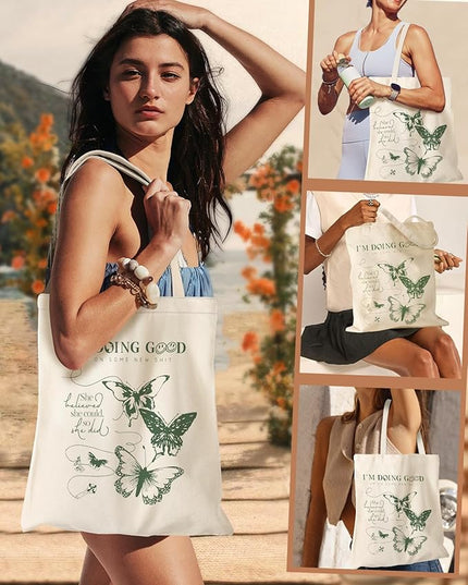 Aesthetic Canvas Tote Bag - Reusable Shoulder Tote Bag for Women Lady Casual Vacation, Shopping, Work, Gym