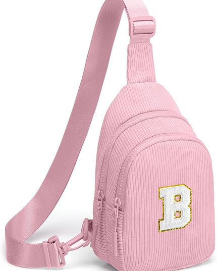 Viverte Small Corduroy Sling Bag Initial Crossbody Bag Fanny Pack for Girls Personalized Birthday Gifts for Teen Girls Gifts