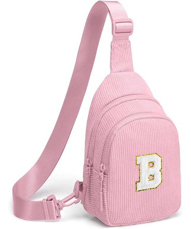 Viverte Small Corduroy Sling Bag Initial Crossbody Bag Fanny Pack for Girls Personalized Birthday Gifts for Teen Girls Gifts