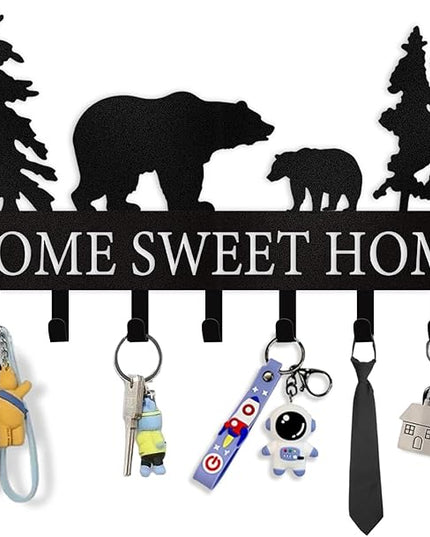 Personalized Key Holder for Wall - Metal Bear Key Rack Wall Mounted with Hooks - Key Holder Hooks Organizer Coat Rack - Animal Theme Hooks Sweet Home Decor for Storage, Hallway, Bedroom, Office