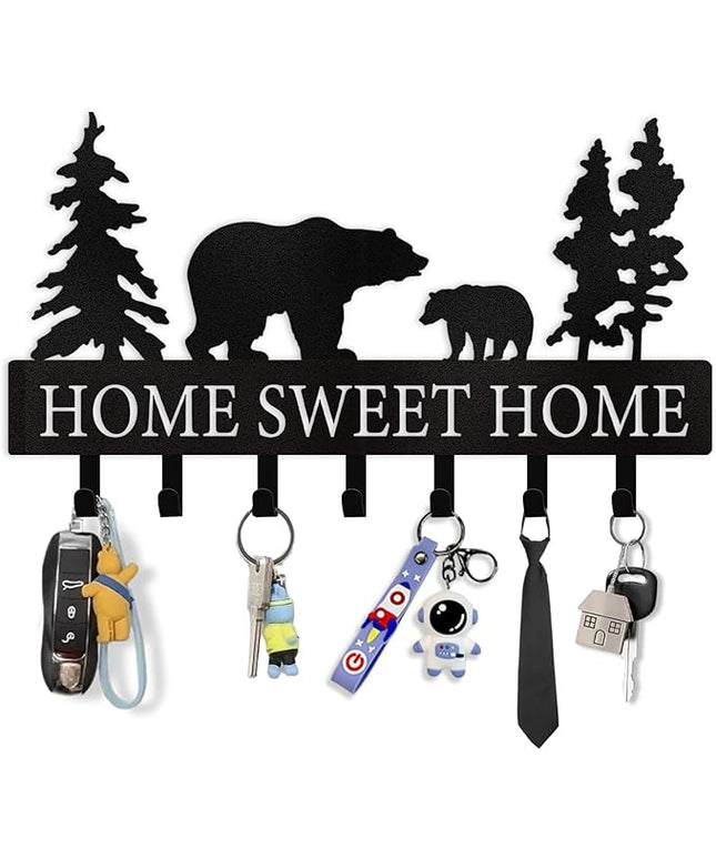 Personalized Key Holder for Wall - Metal Bear Key Rack Wall Mounted with Hooks - Key Holder Hooks Organizer Coat Rack - Animal Theme Hooks Sweet Home Decor for Storage, Hallway, Bedroom, Office