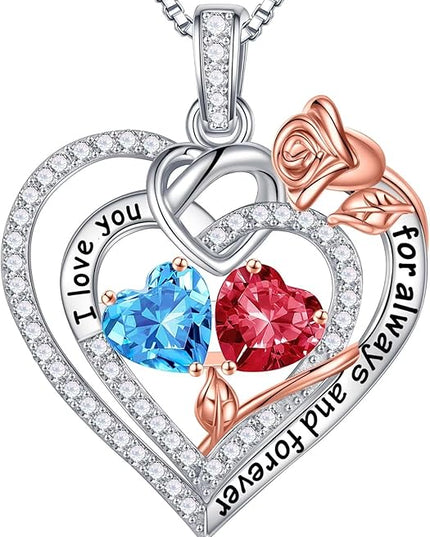 Iefil Christmas Gifts for Wife Women - 925 Sterling Silver Double Birthstone Necklace, Anniversary Birthday Gifts for Women, Jewelry Gift for Wife Girlfriend Mom Her
