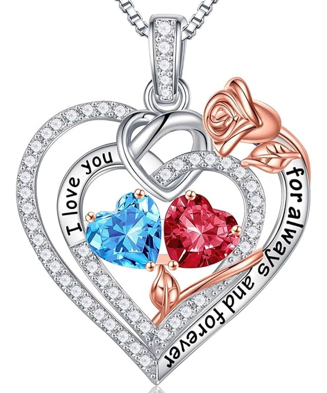 Iefil Christmas Gifts for Wife Women - 925 Sterling Silver Double Birthstone Necklace, Anniversary Birthday Gifts for Women, Jewelry Gift for Wife Girlfriend Mom Her