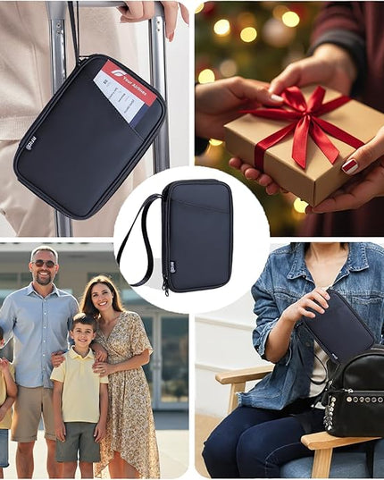 family passport holder for 4 multiple passport bag passport wallet for travel passport cover rfid blocking for women waterproof wallet with zipper passport case for men (solid black)