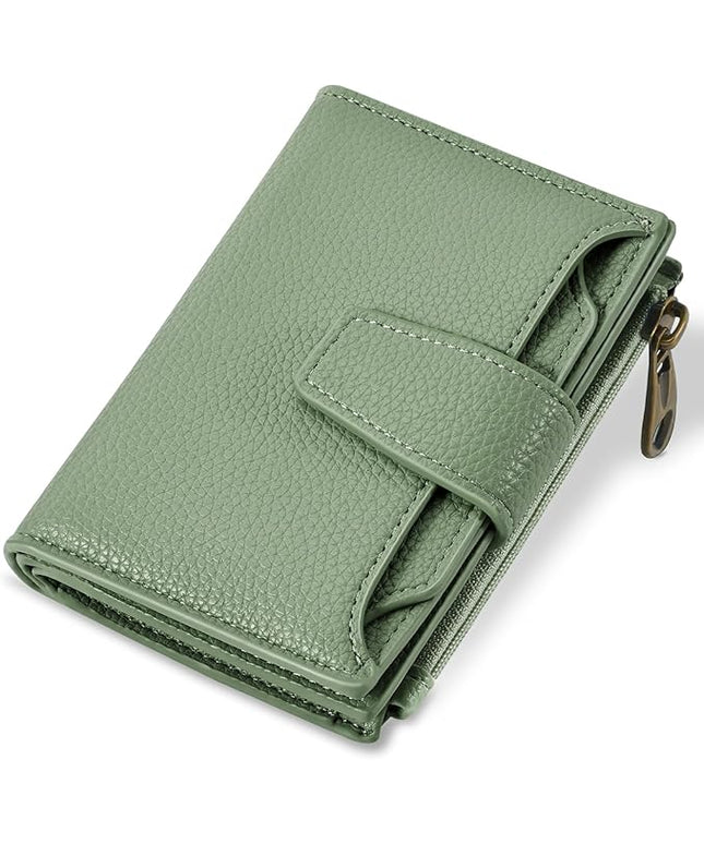 Airkit Small Wallet Women RFID Blocking Soft Leather Bifold Compact Card Holder Wallet for Women with Zipper Coin Pocket 4 ID Window