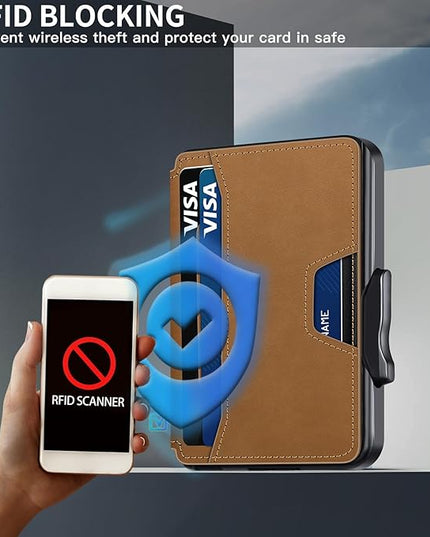 SEMORID Wallet for Men, Mens Wallet Minimalist Slim Wallet, RFID Blocking Smart Pop Up Wallet with Money Clip & ID Window, Metal Compact Wallet, Aluminum Credit Card Holder Wallet