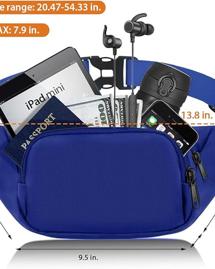 Large Fanny Pack for Women Men - Syican Waist bag with 3-Zipper Pockets, Gifts for Enjoy Sports Traveling Workout Casual Hands-Free crossbody bags Fits MAX 7.9'' iPad & 6.6'' Phone