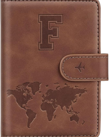 Passport Holder Wallet Cover Personalized Letter A-Z Travel Wallet RFID Blocking Passport Cover Wallet Case for Travel Passport Book Holders for Women and Men, Brown-F