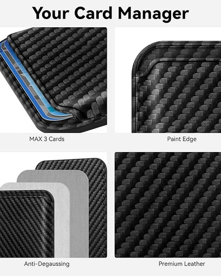 Magnetic Cell Phone Card Holder for Phone Case with Mag Safe, Stronger Magnetic RFID Leather Phone Wallet Stick on Series of iPhone 17/16/15/14/13/12 and Pro/Promax, Carbon Fiber Black