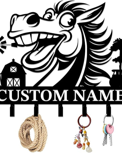 peanut case Personalized Farm Horse Keys Hooks,Custom Name Metal Cowboy Horse Art Keys Hooks,Metal Horse Lover Wall Home Storage Decorative Keys Hooks,Key Holder Hooks for Wall (Style J)