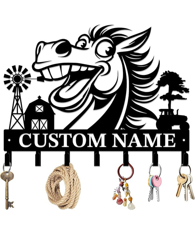 peanut case Personalized Farm Horse Keys Hooks,Custom Name Metal Cowboy Horse Art Keys Hooks,Metal Horse Lover Wall Home Storage Decorative Keys Hooks,Key Holder Hooks for Wall (Style J)