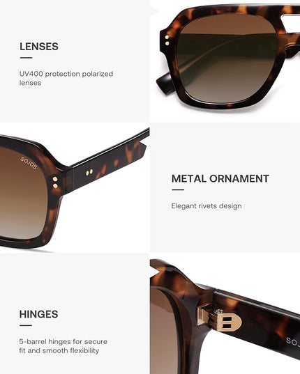 SOJOS Retro Thick Polarized Aviator Sunglasses for Women Men, Large Trendy Bold Square Pilot Shades SJ2385